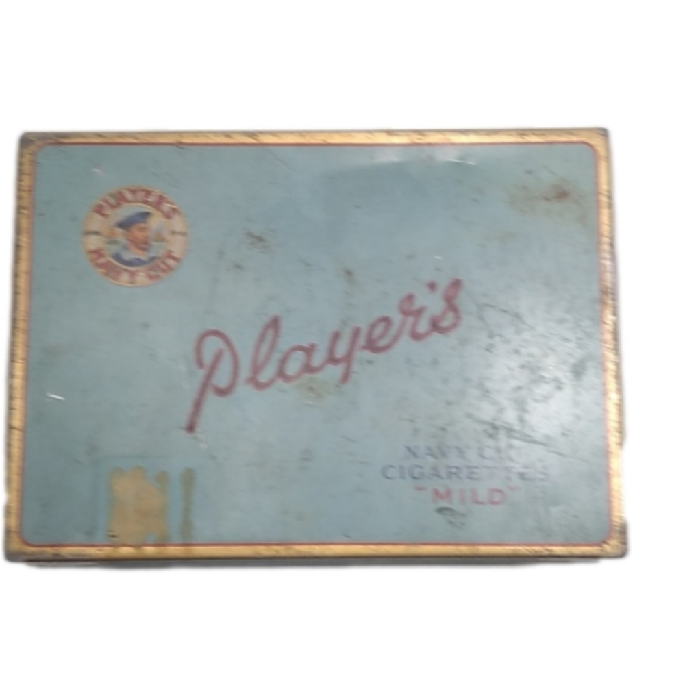 FABULOUS Vintage Players Cigarette Tin Flat 1950s Tobacco Navy Cut Cigarettes